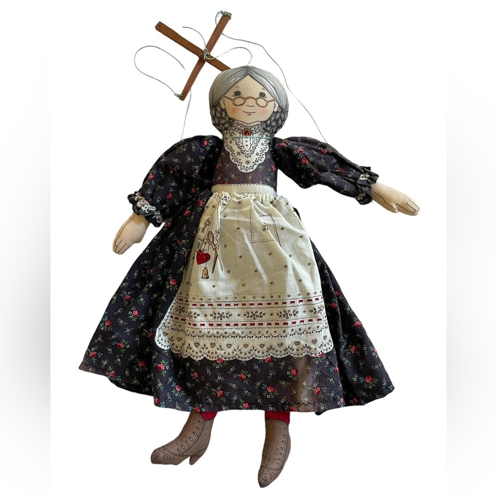 Vintage Marionette Lithograph Cut & Sew Silver Hair Granny Doll‎